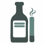 Icon of bottle of alcohol with cigarette or vape